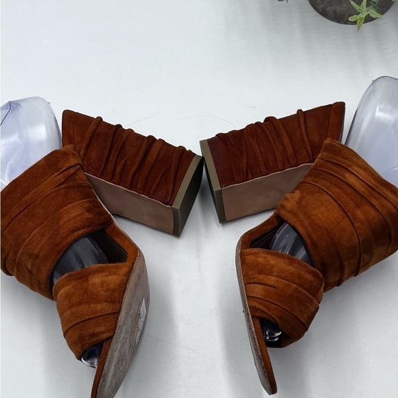 Laurence Dacade Paris Rona Ruched Suede Slide Rust cinnamon Sandals Sz 37.5/US 7 - Picture 9 of 16